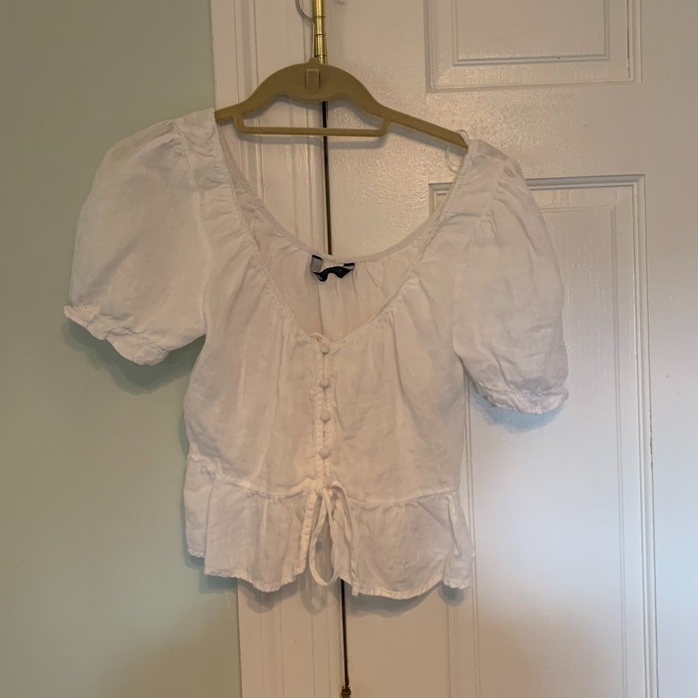 Zara White Button- Up Linen Top